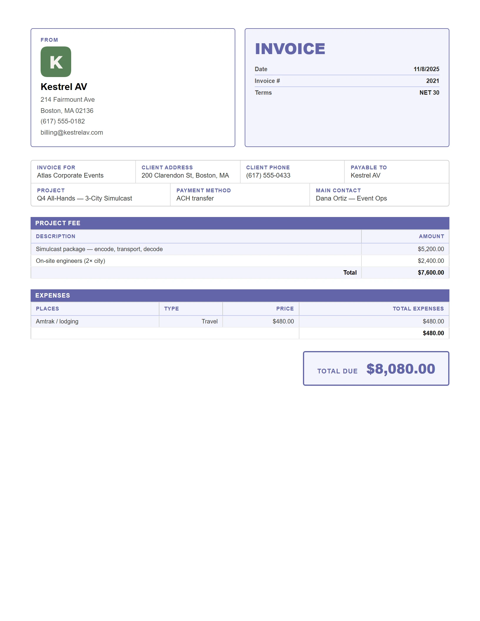 Invoid "Corporate" invoice layout