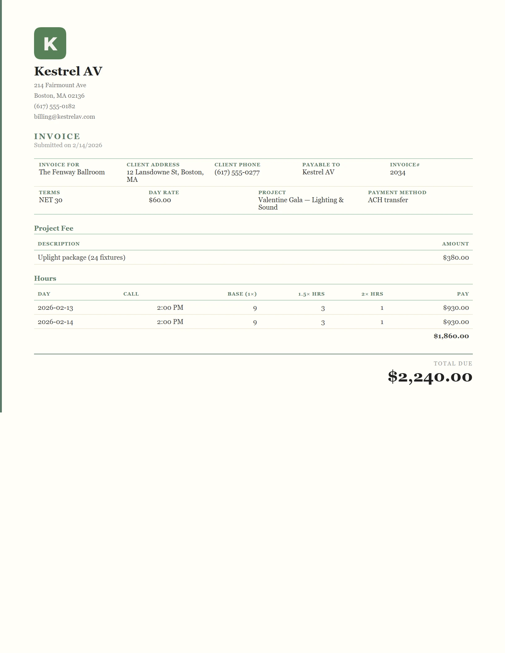 Invoid "Lined" invoice layout
