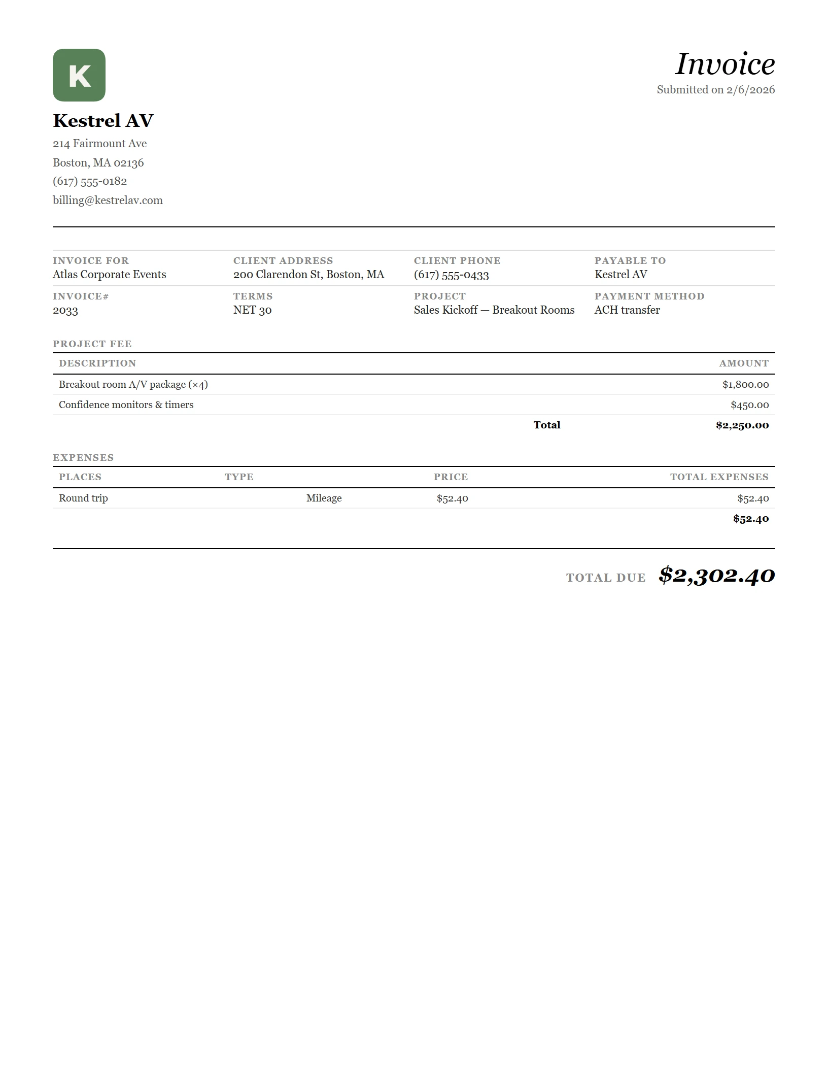 Invoid "Minimal" invoice layout