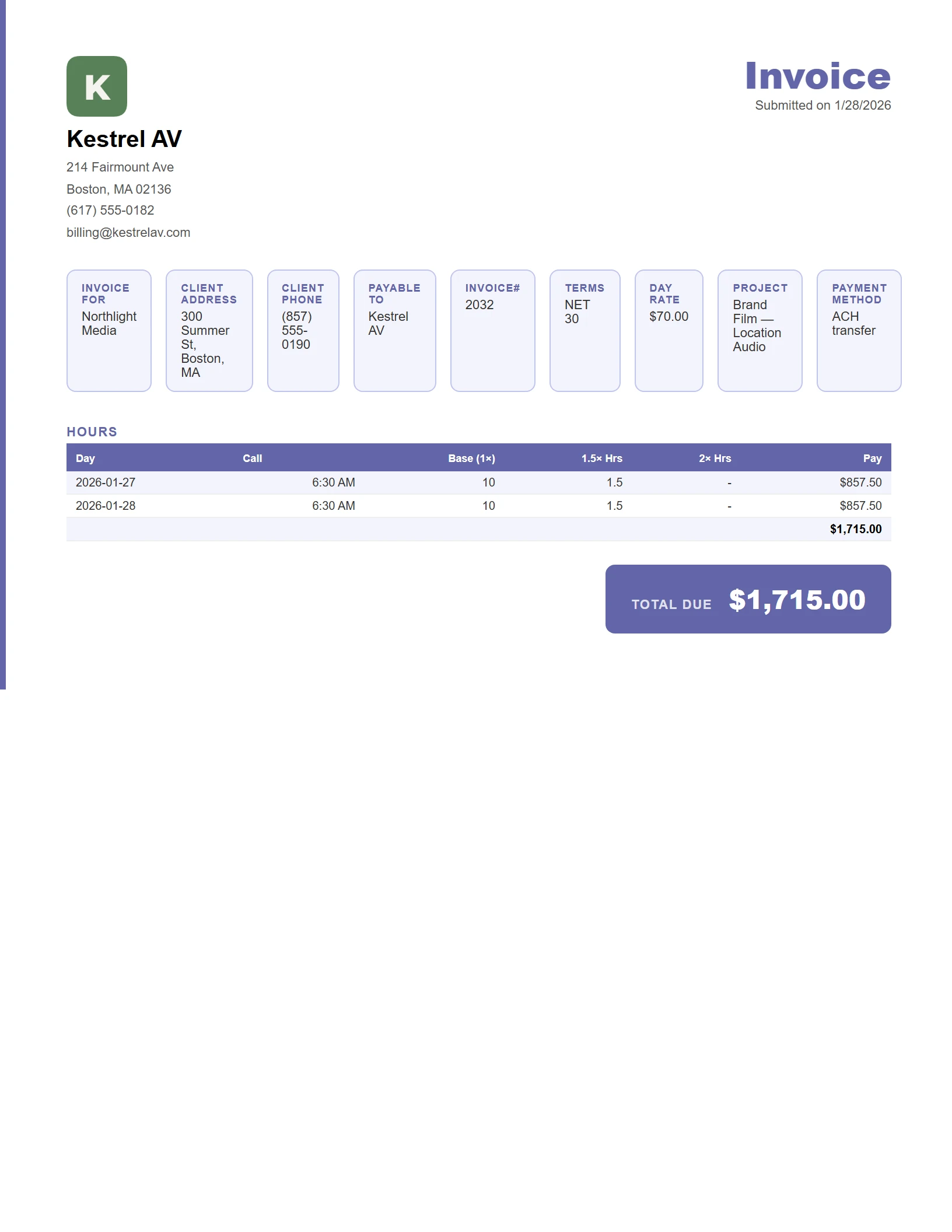 Invoid "Modern" invoice layout