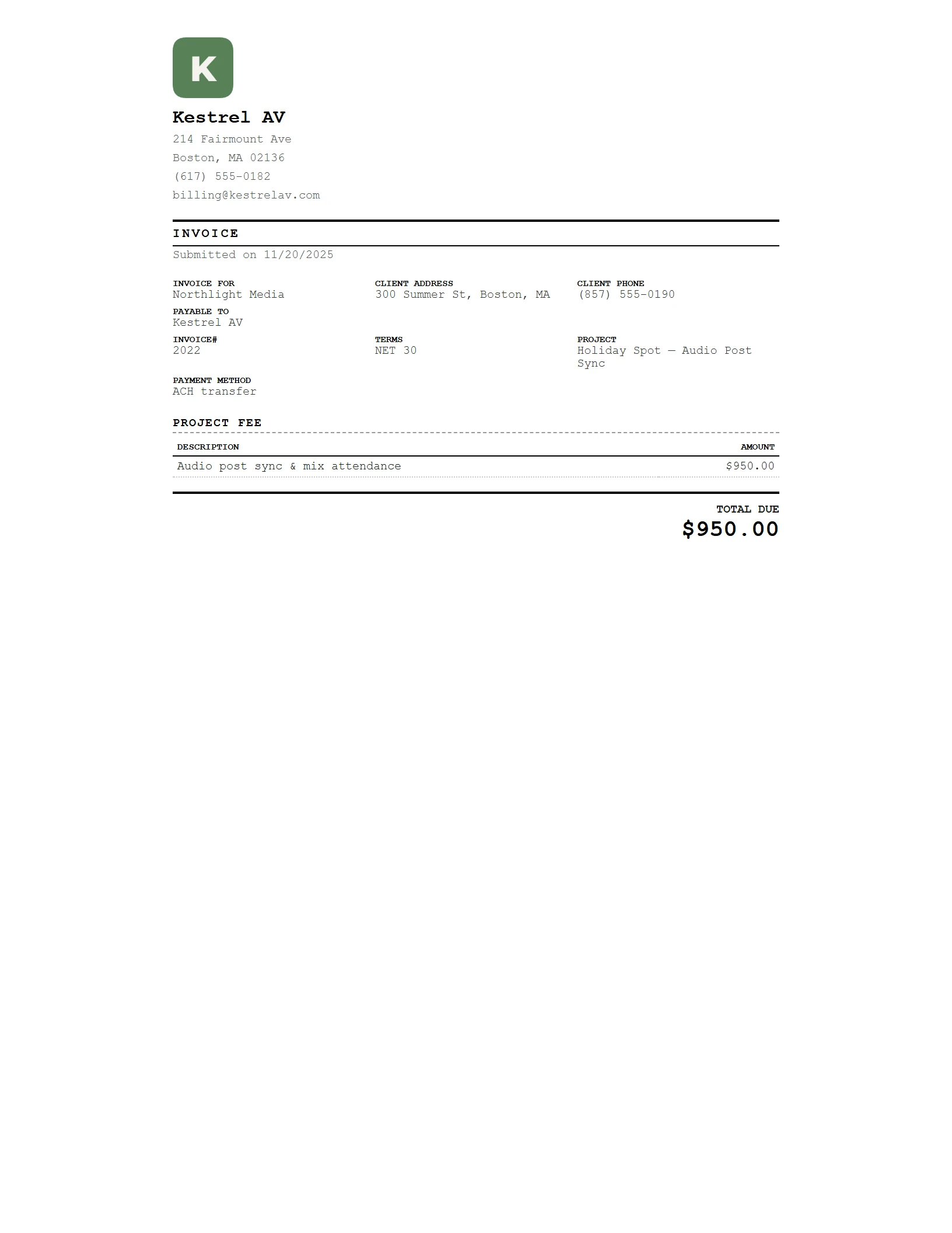 Invoid "Receipt" invoice layout