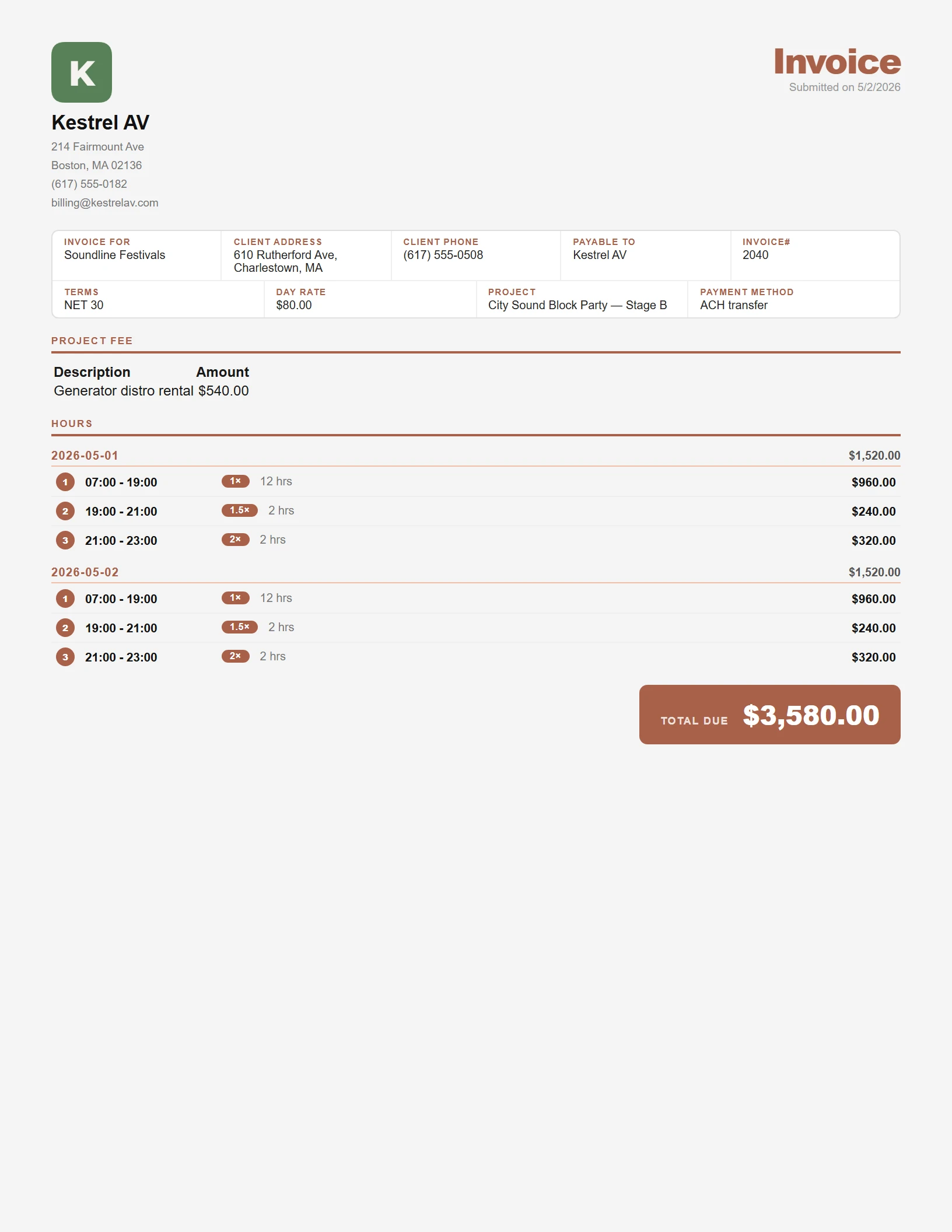 Invoid "Timeline" invoice layout