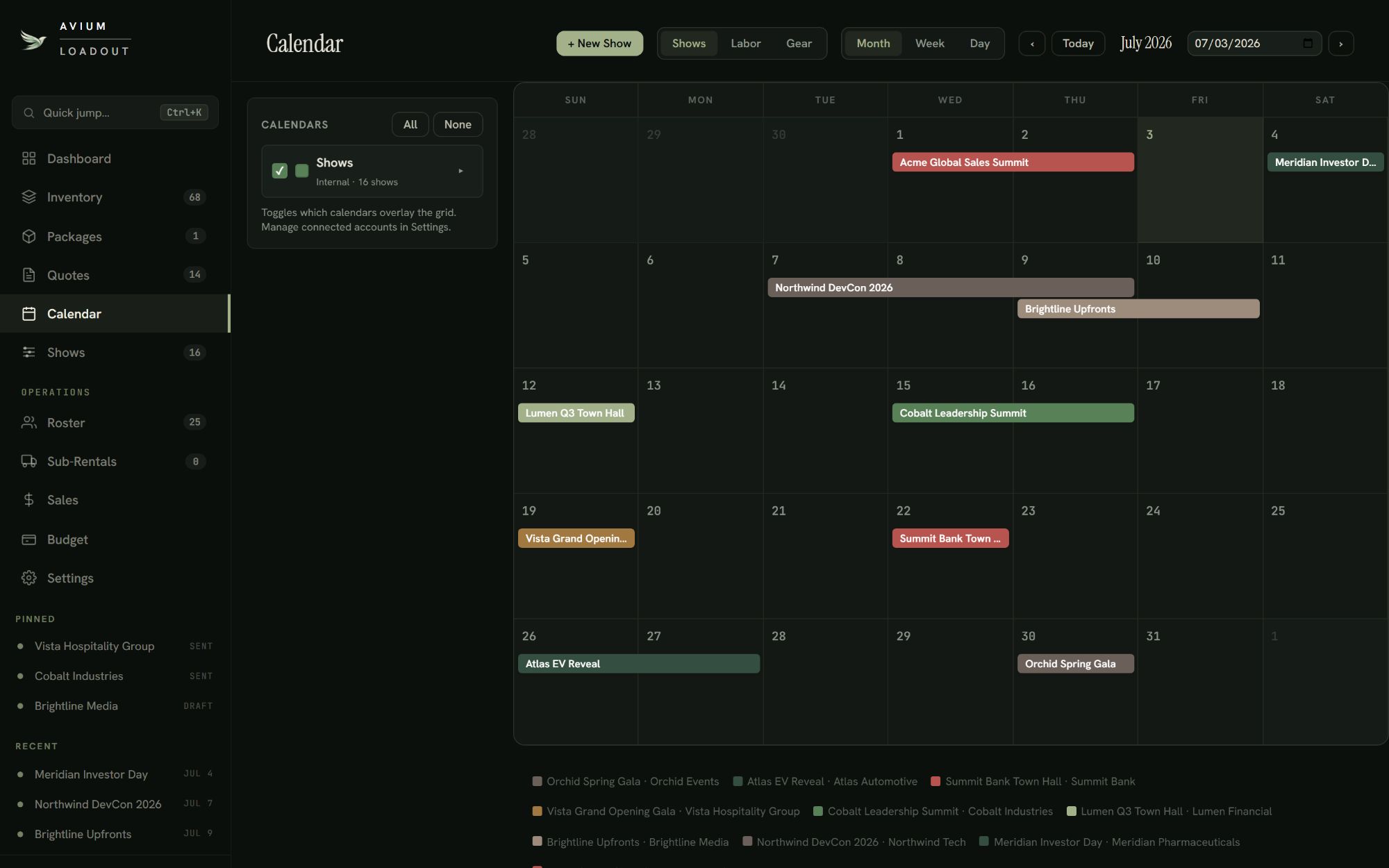 Dark mode calendar